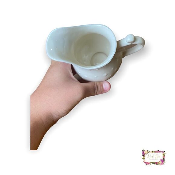 VINTAGE I. GODINGER & CO. HOBNAIL PATTERN WHITE PORCELAIN PITCHER/CREAMER - Picture 5 of 6